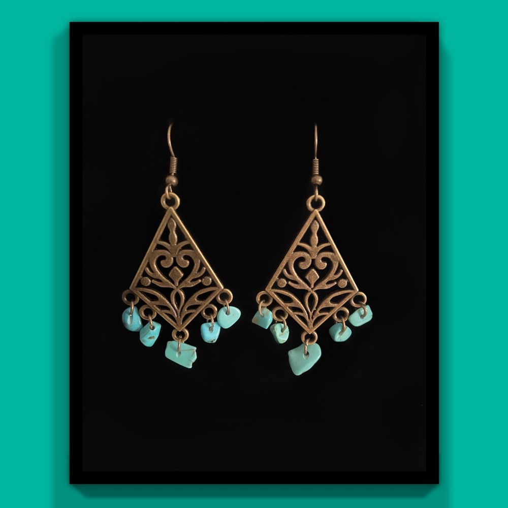 SOLD!! Bronze & Green Turquoise Dangle Earrings